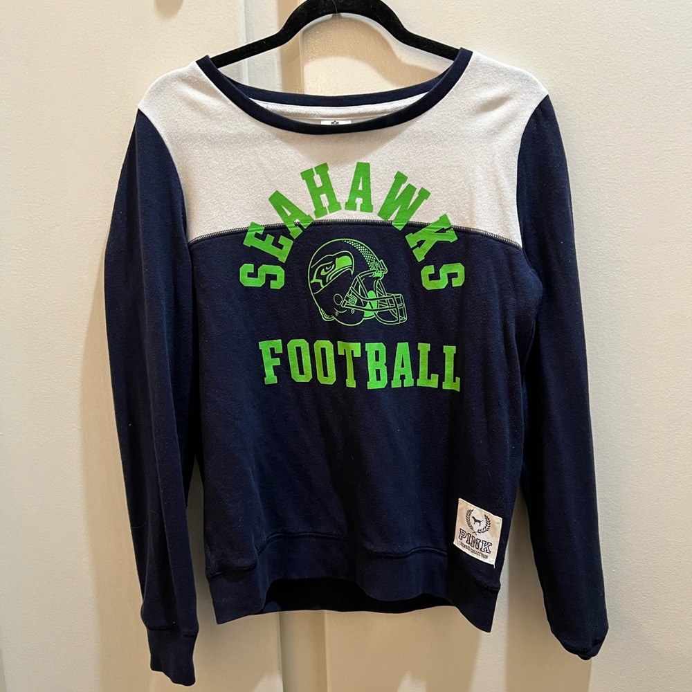 Seattle Seahawks Navy & White Football Pullover Sweatshirt